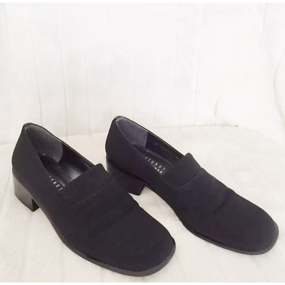 STUART WEITZMAN Sz 6.5C Blk Fabric Leather Loafer - Picture 1 of 7